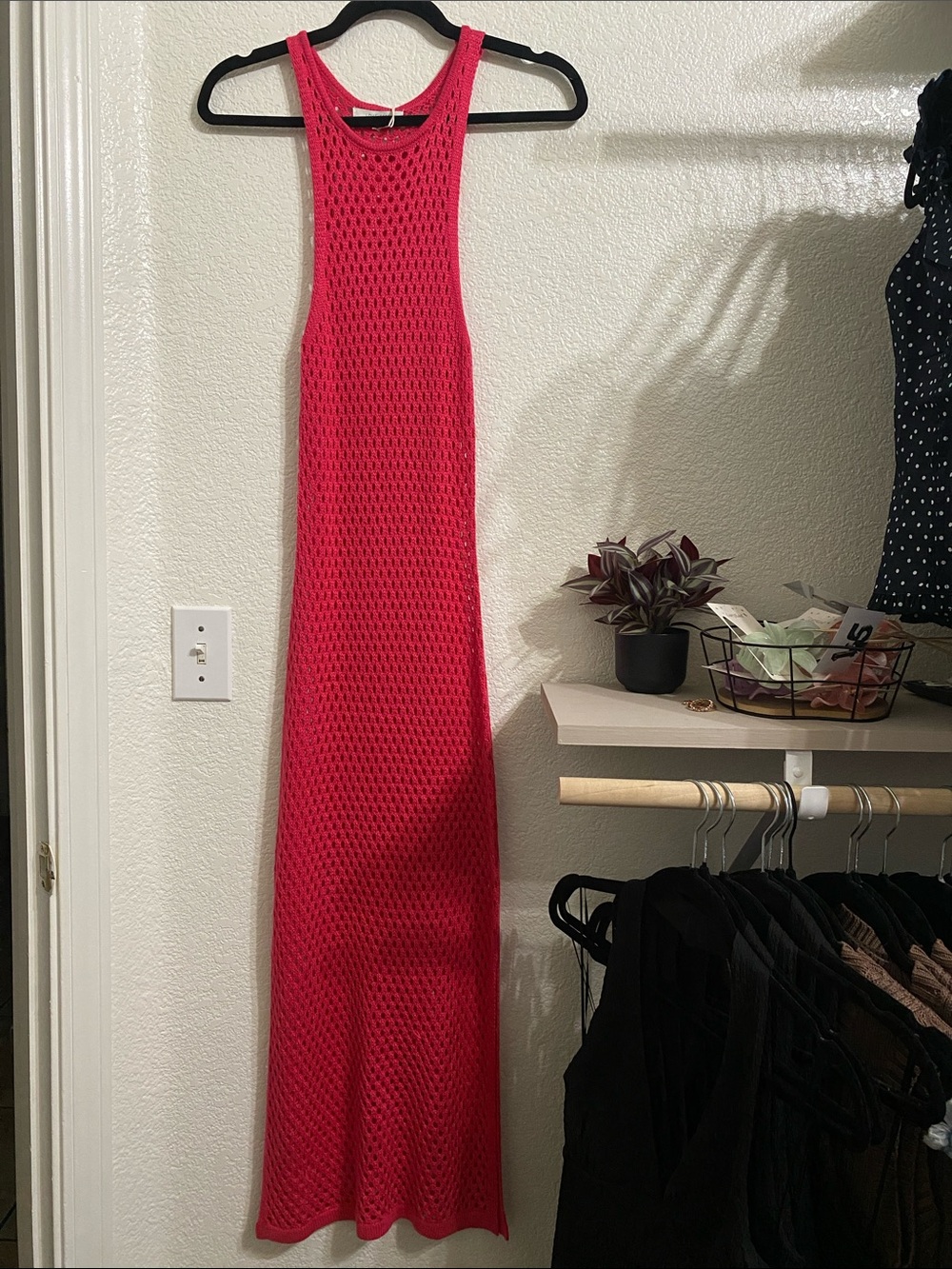Love Tree Hot Pink Open-Knit Sleeveless Maxi Dress